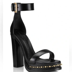 NWOT Alexander McQueen 130mm Spiked Leather Platform Sandals Black Womens 39 / 9
